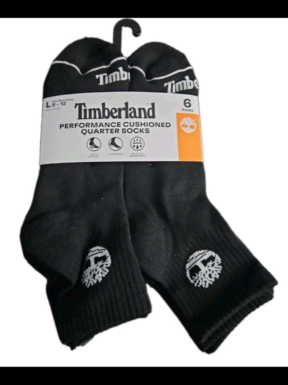 Timberland Men's 6-Pairs Performance Cushioned Quarter Black Large Size: 9-12